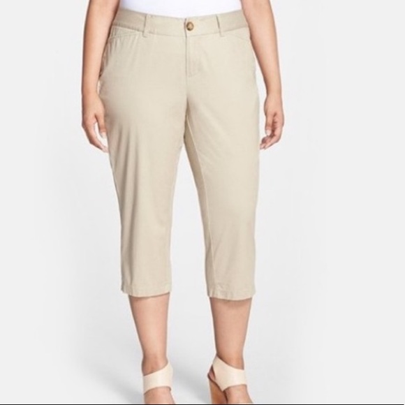 Sejour Pants - Sejour tan Oxford cropped khaki pants PLUS SIZE